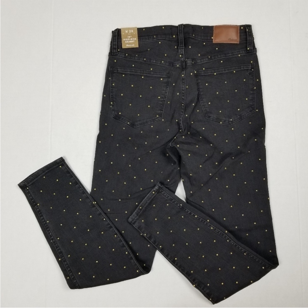 Madewell 10" High Rise Skinny Jeans Faded Black with Gold Polka Dots - Picture 4 of 6